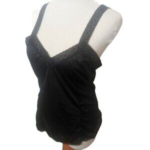 Vintage Mel-Lin Women's L Camisole Lace Nylon Black Undershirt Sexy Cottagecore
